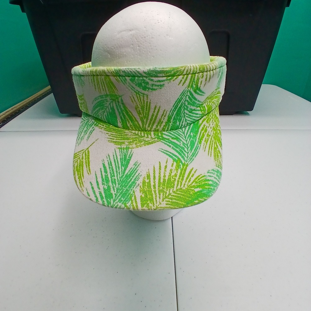 Palm Leaf Visor OS Green White Tropical Summer Beach Resort Wear